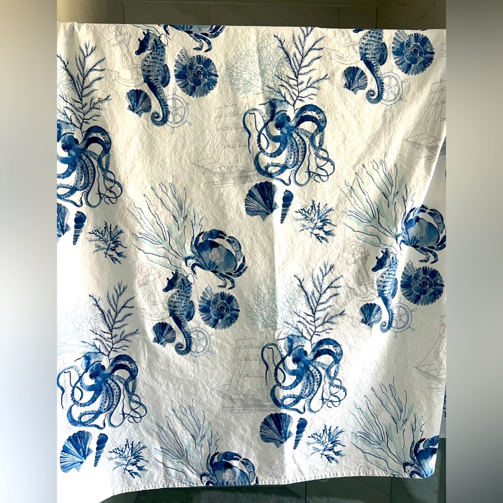 Nautical Shower Curtain. Blue and White - Picture 2 of 5